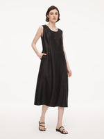 18MM Gambiered Canton Gauze Women Sleeveless Belted Maxi Dress GOELIA