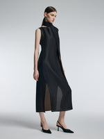 14MM Gambiered Canton Gauze Women Textured Stretch Sleeveless Maxi Dress GOELIA