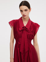 Tencel Blend Women Ruffle Cap Sleeve Maxi Dress With Sash GOELIA