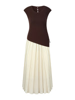 Modal Acetate Blend Asymmetrical Hem Knit Top And Pleated Skirt Two-Piece Set GOELIA