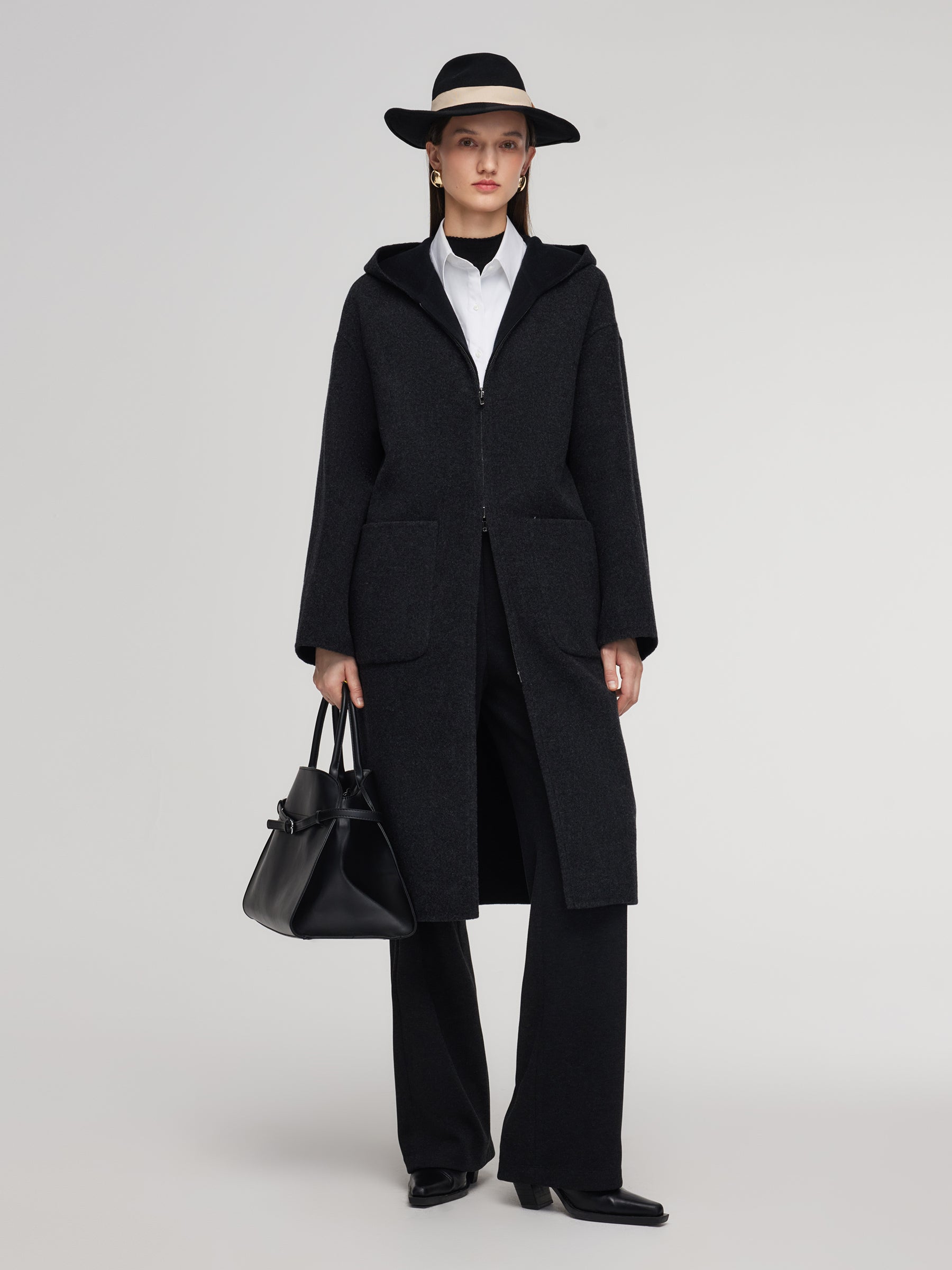 [Preview] 100% Wool Zip-Up Hooded Reversible Unisex Overcoat GOELIA
