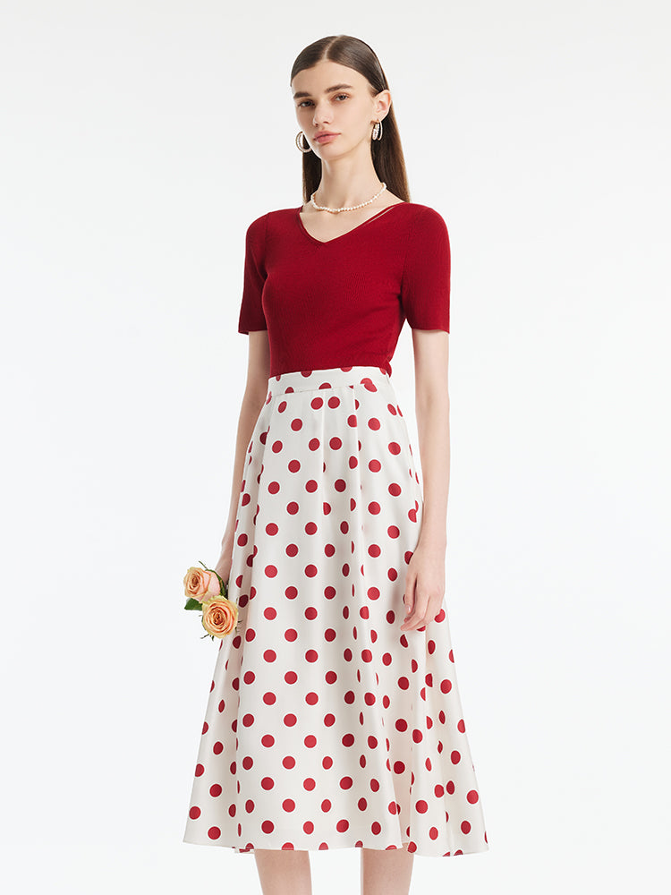 16 Momme Mulberry Silk Polka Dots Printed Women Half Skirt GOELIA
