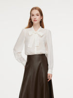 [Preview] Acetate Blend Lace Bow Tie Women Shirt GOELIA