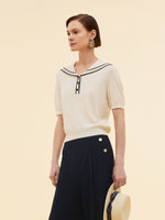 Acetate Cotton Blend Women Sailor Collar Knit Top GOELIA