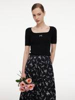 [Preview] Lyocell Blend Bowknot Embroidered Women Square Neck Knit Top GOELIA
