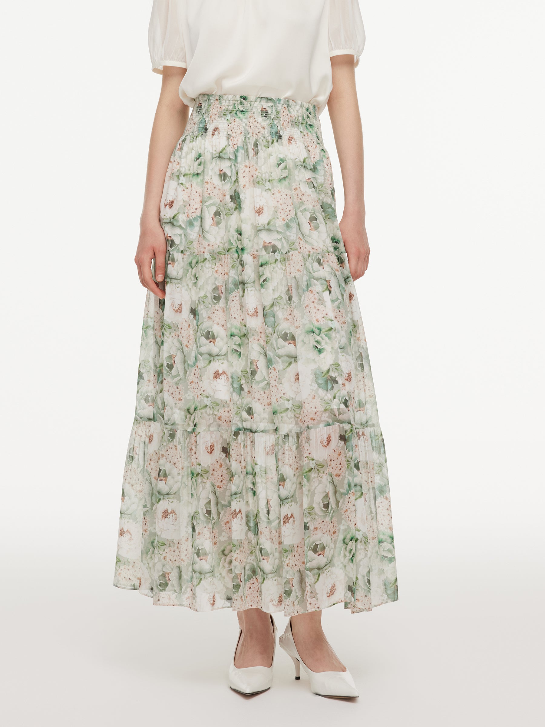 10MM Mulberry Silk Floral Print Women A-Line Skirt GOELIA