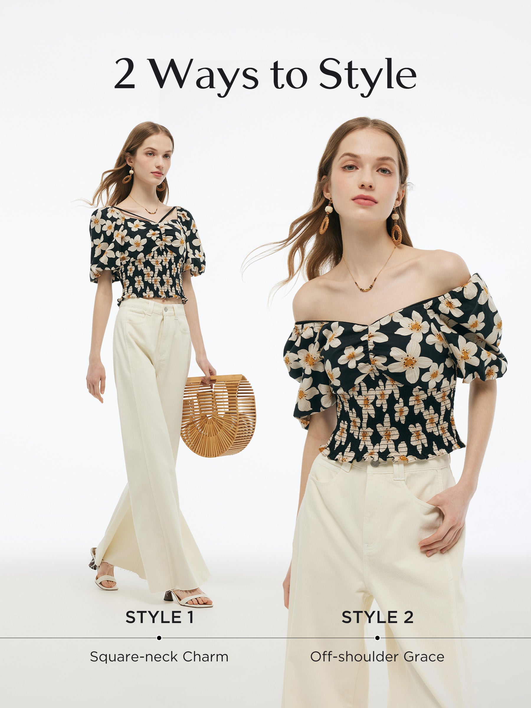 Cotton Stretch Floral Print Women Smocked Top GOELIA