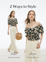 Cotton Stretch Floral Print Women Smocked Top GOELIA