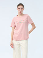[Preview] Cotton Beaded Letter Women T-Shirt GOELIA