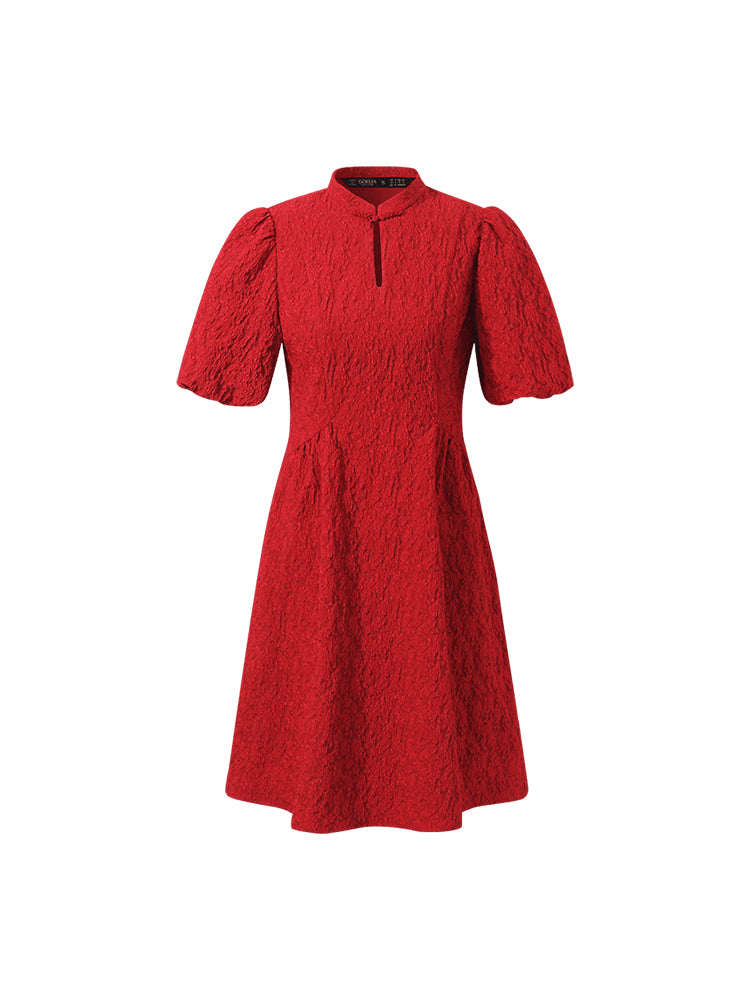 Jacquard Puff Sleeves Women Qipao Mini Dress GOELIA