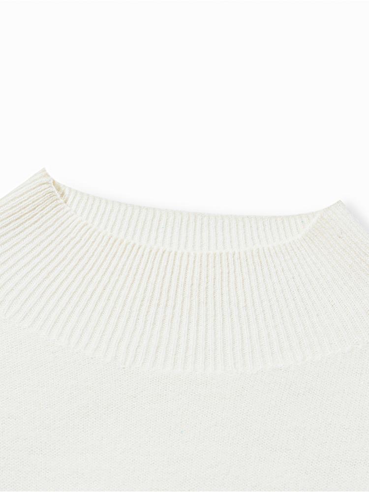 White Wool Sequins Seamless Mock Neck Women Sweater GOELIA