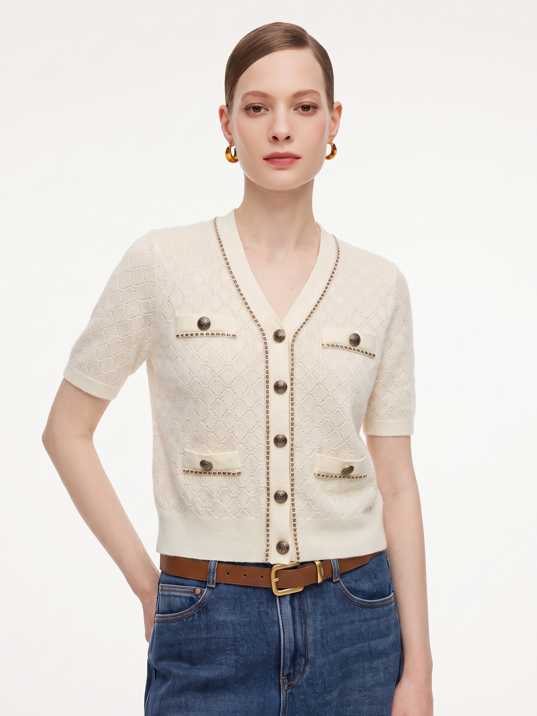Tencel Blend V-Neck Women Cardigan GOELIA