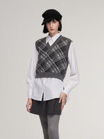 Plaid Knit Vest And Shirt Two-Piece Set GOELIA