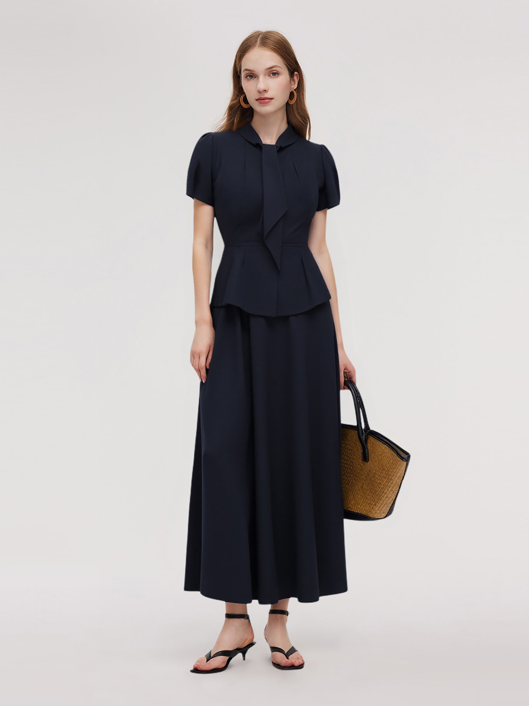 Ribbon Tie Top And Skirt Two-Piece Set GOELIA