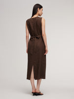 100% Linen Twist Front Women Sleeveless Maxi Dress GOELIA