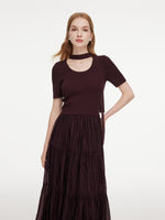 Lyocell Blend Patchwork Women Maxi Dress With Ribbon GOELIA