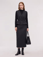 [Preview] Vest & Knit Top & Skirt Three-Piece Set With Belt GOELIA