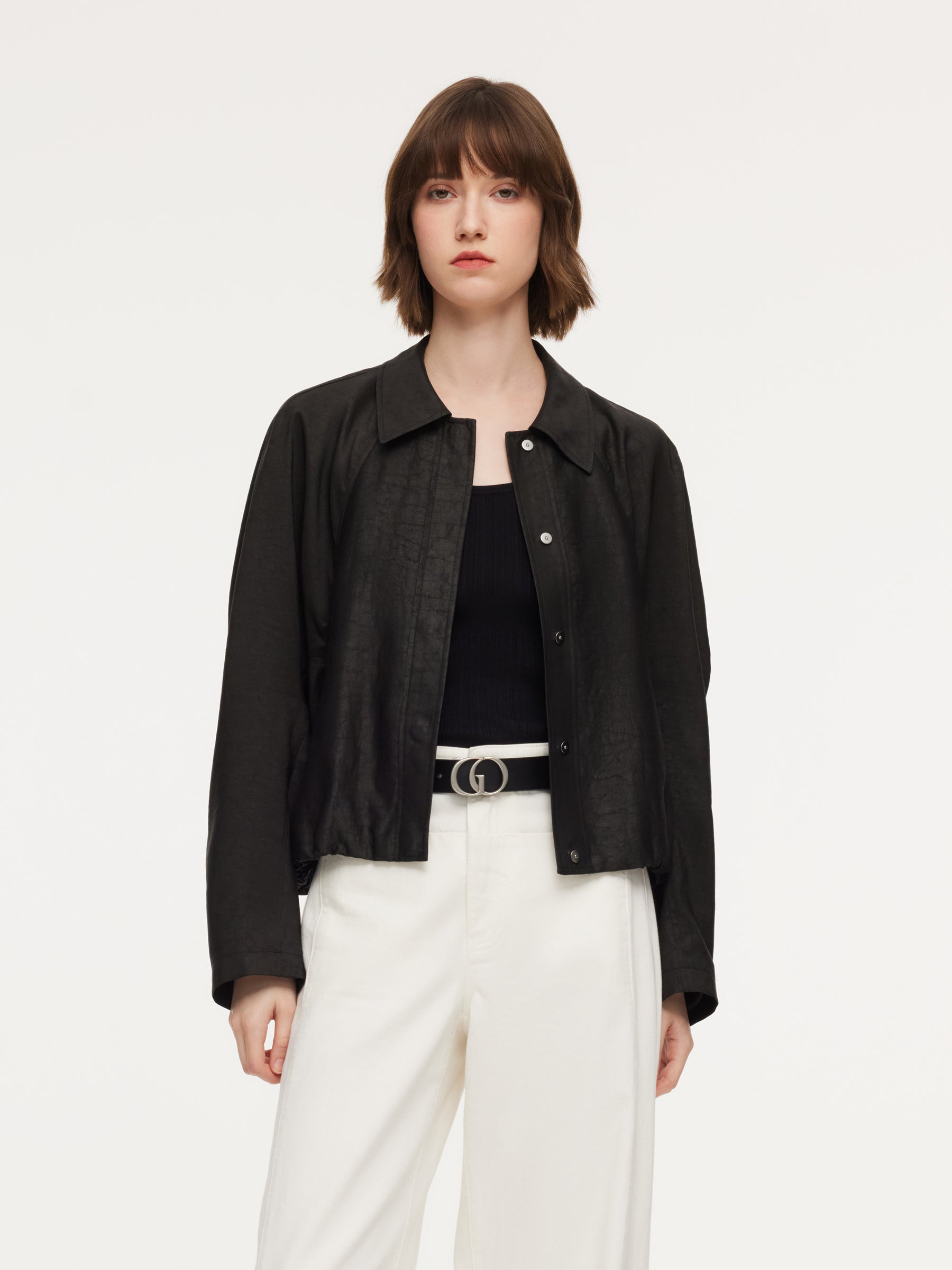 18MM Gambiered Canton Gauze Balloon Hem Women Jacket GOELIA