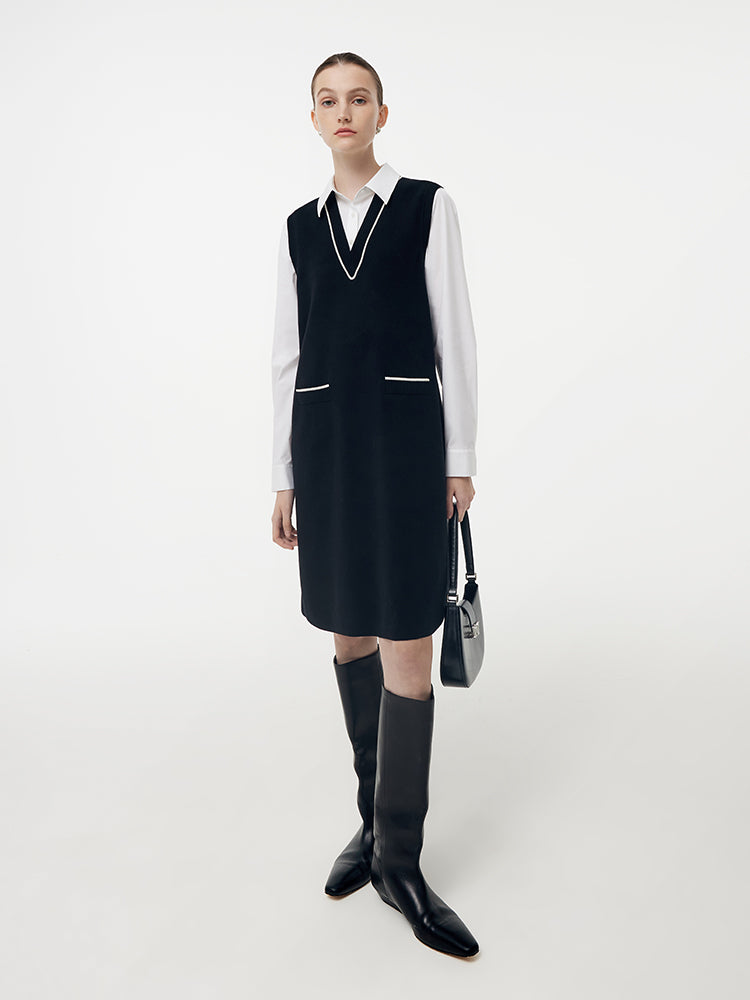 Tencel Wool Blend Women Midi Shirt Dress GOELIA