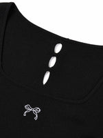 [Preview] Lyocell Blend Bowknot Embroidered Women Square Neck Knit Top GOELIA