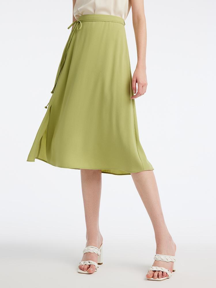 Light Green Tea Acetate Knee-Length Skirt GOELIA