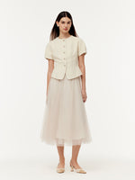 Tweed Sequins Short Sleeve Jacket And Mesh Skirt Two-Piece Set GOELIA