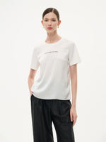 22MM Mulberry Silk Tencel Blend Women Letter Print T-Shirt GOELIA