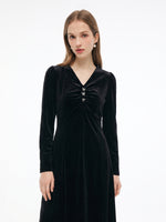 Velvet Sequins V-Neck Women Midi Dress GOELIA
