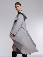 [Preview] Double-Faced Wool Yak Silk Blend Women Hooded Wrap Overcoat GOELIA