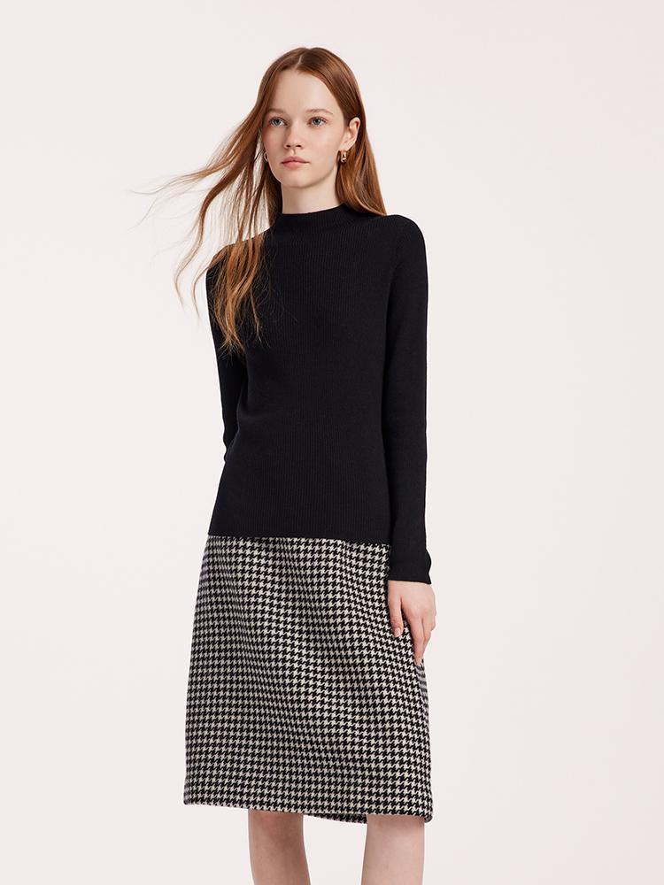 Washable Wool Houndstooth Jacket And Sweater And Women Skirt Suit GOELIA