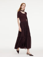 Lyocell Blend Patchwork Women Maxi Dress With Ribbon GOELIA