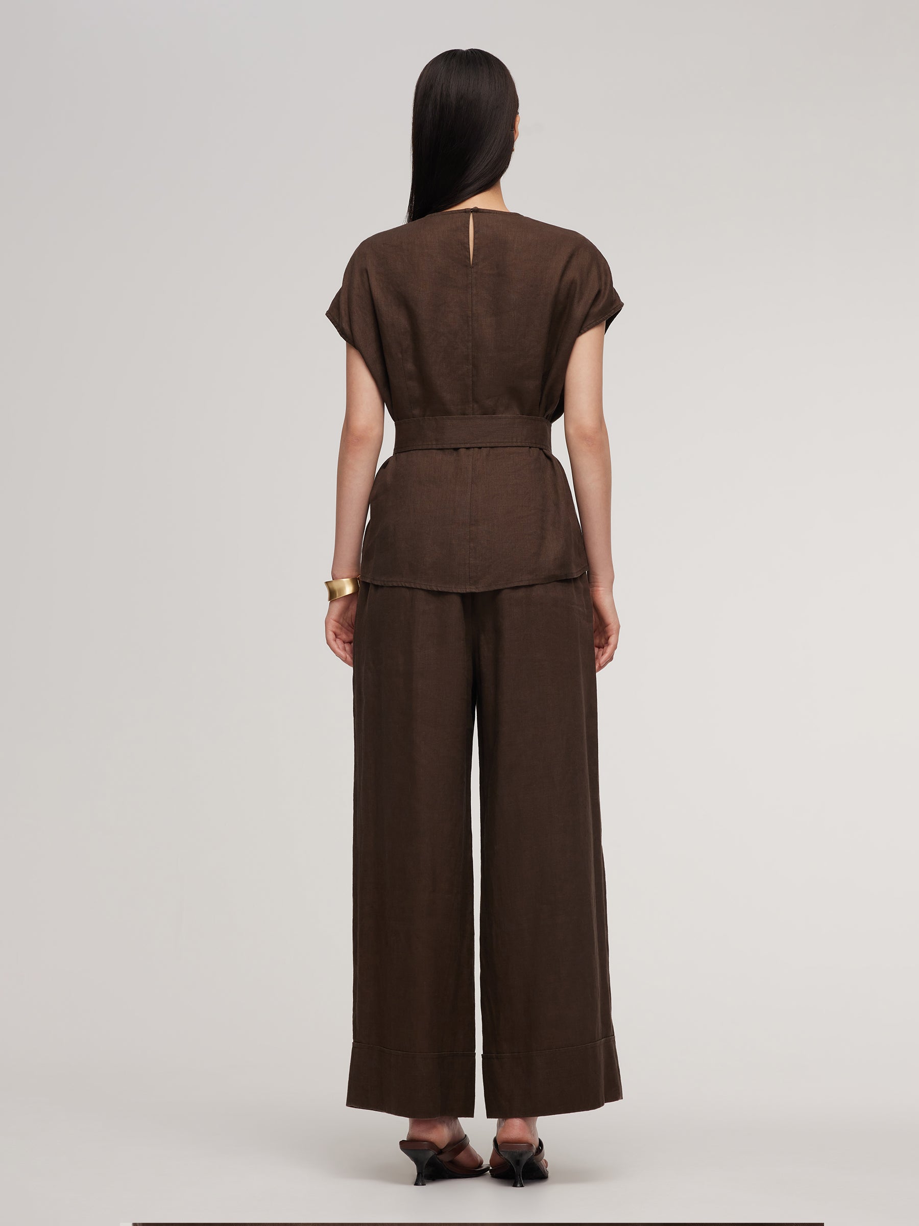 100% Linen Blouse And Pants Two-Piece Set GOELIA