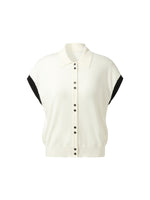 Tencel Blend Color Block Women Polo Short Sleeve Cardigan GOELIA