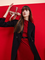Mock Neck Long Sweater And Wool Pleated Skirt Two-Piece Set GOELIA