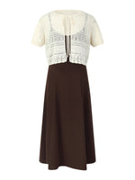 Tie Front Openwork Cardigan And Knit Strap Dress Two-Piece Set GOELIA