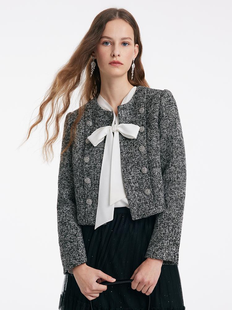 Double-Breasted Tweed Crop Women Jacket GOELIA