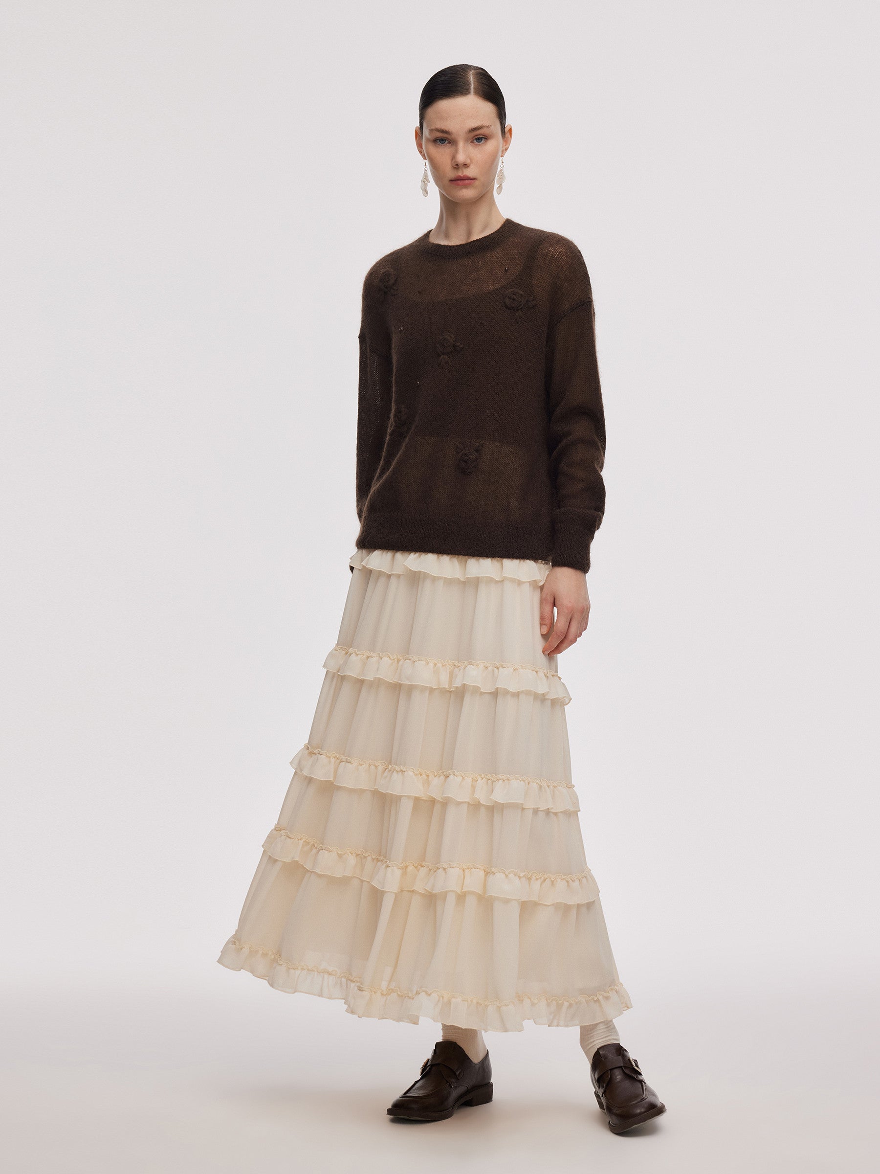 Mohair Wool Blend Women Hand-Crocheted Floral Sweater GOELIA