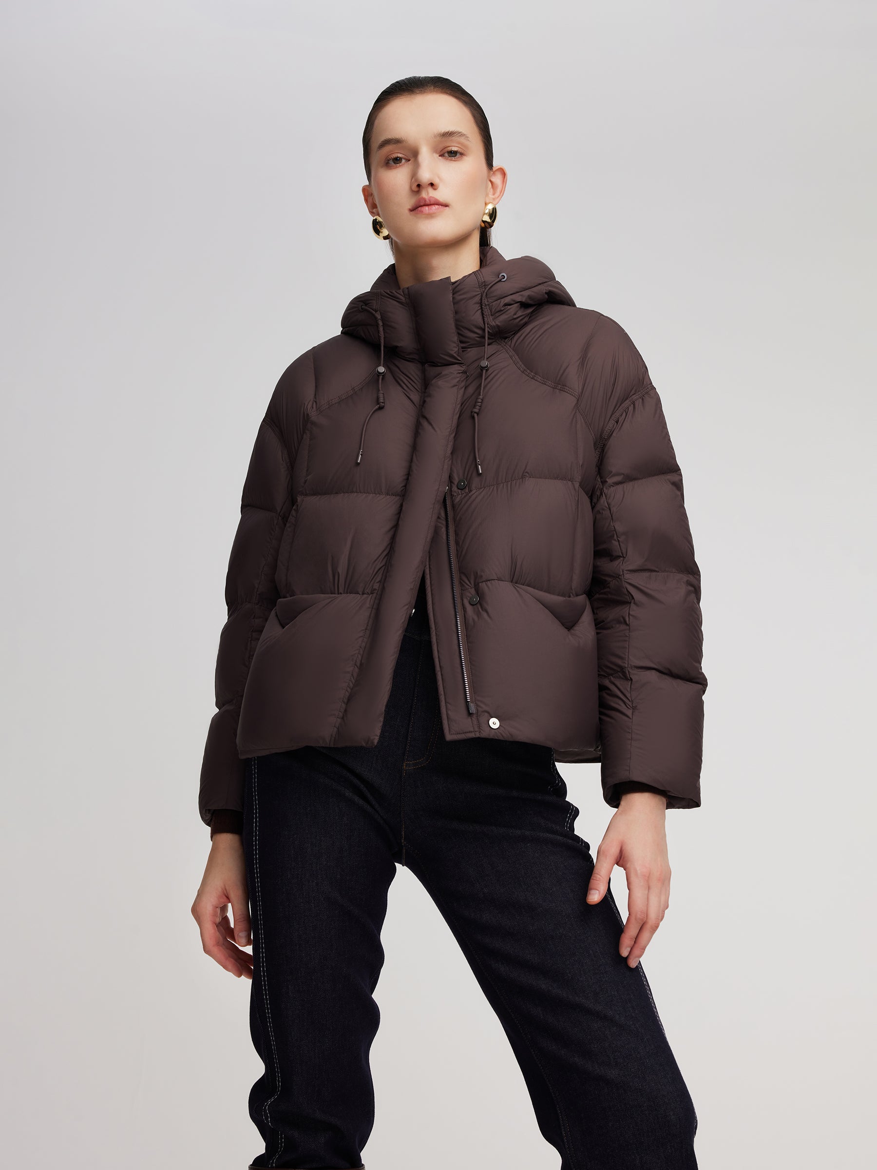 Lightweight Drawstring Hem Hooded Goose Down Jacket GOELIA