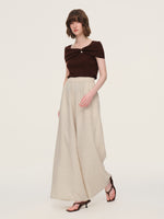 100% Linen Braided Neck Tank Top And Pants Two-Piece Set With Beaded Belt GOELIA
