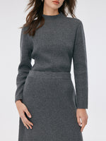 Wool Blend Mock Neck Sweater And A-Line Skirt Two-Piece Set With Belt GOELIA