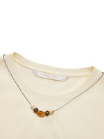Cotton Side Twist Women T-Shirt With Detachable Beaded Chain GOELIA