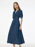 Denim Twist Front V-Neck Women Maxi Dress GOELIA