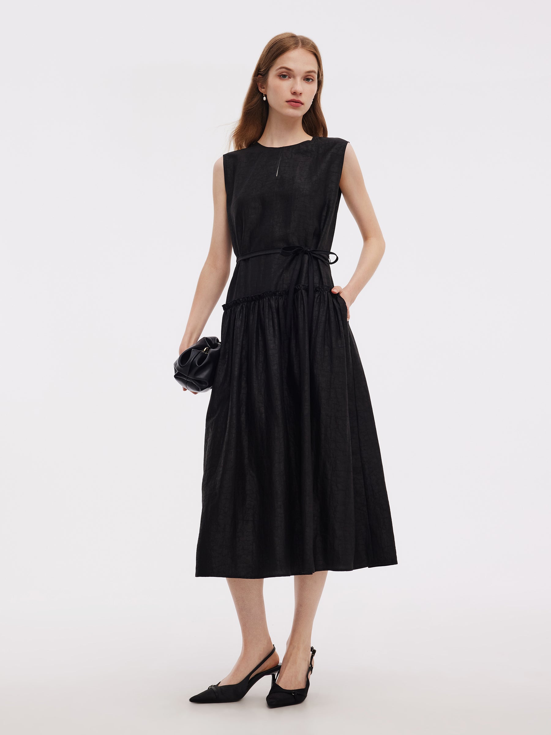 18MM Xiang Yun Silk Sleeveless Women Self-Tie Belt Maxi Dress GOELIA