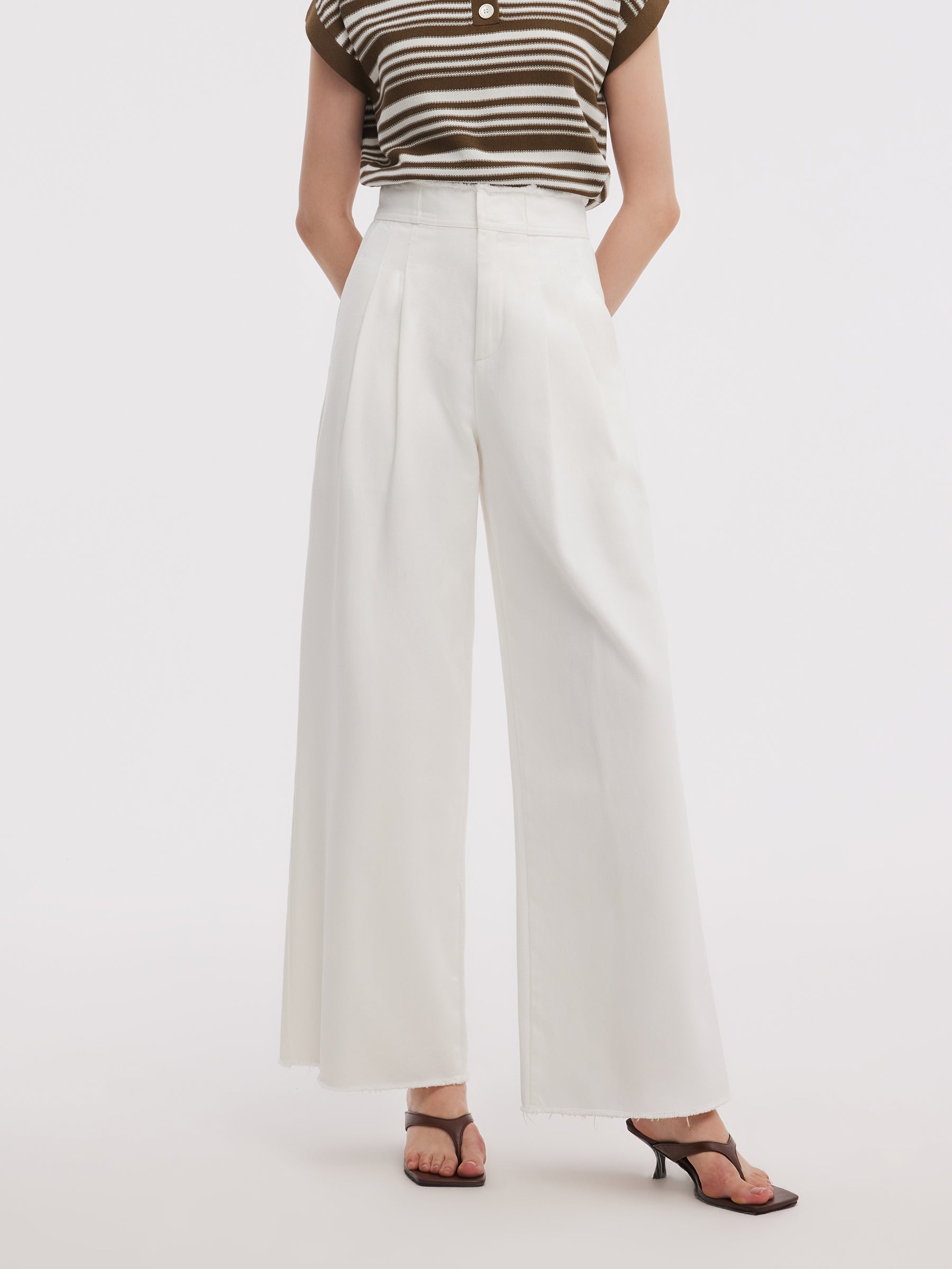 Denim Frayed Edge Women Wide Leg Jeans GOELIA