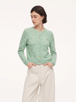 Melange Green Single Breasted Women Cardigan GOELIA