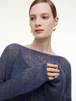 Cashmere Mulberry Silk Blend Boat Neck Women Knit Top GOELIA