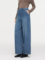 Pre-Order 100% Cotton Denim Fleece Lined Women Wide Leg Jeans GOELIA