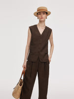 100% Linen Women V-Neck Vest GOELIA
