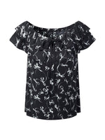 [Preview] Ribbon Print Tie Front Women Ruffle Blouse GOELIA