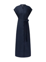 100% Linen V-Neck Women Self-Tie Belt Maxi Dress With Skirt Lining GOELIA
